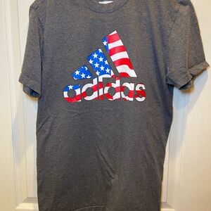 Adidas Men's Gray Tee with American Flag Logo